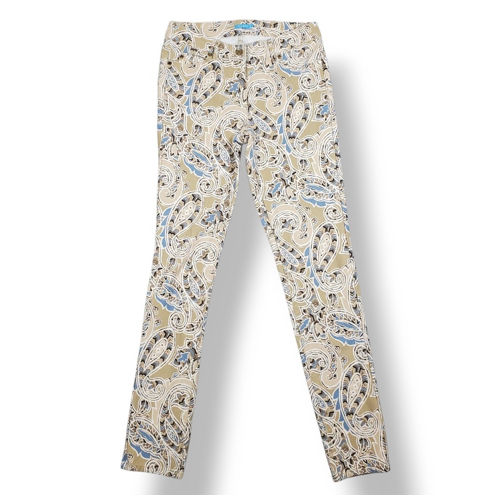 J. McLaughlin Lexi Jeans Womens 2 Khaki Paisley Print Slim Fit Pants‎ 28"x31.5"